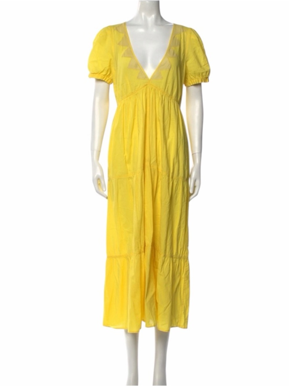 See By Chloe Bright Yellow V-Neck Tiered Maxi Dress
